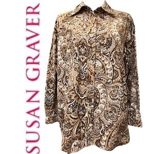 Long Sleeve Brown Paisley Corduroy Shirt